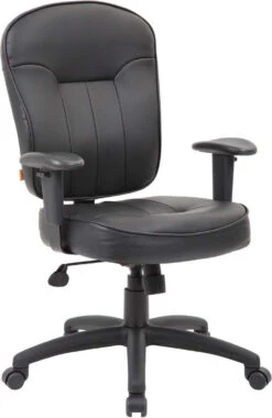 Boss Black Leather Task Chair With Arms [B1562] -Office Chairs Unlimited Sales boss black leather task chair with arms b1562 adjustable arms 29369064292503