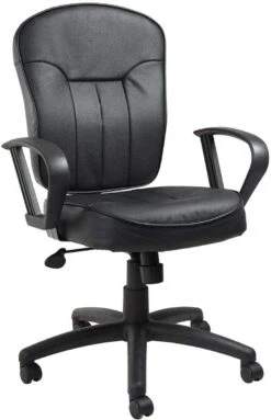 Boss Black Leather Task Chair With Arms [B1562]