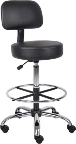 Boss Caressoft Medical / Drafting Stool With Back Cushion [B16245-BG] -Office Chairs Unlimited Sales boss caressoft medical drafting stool with back cushion b16245 bg black 29380961468567