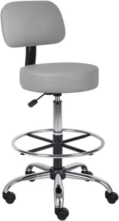 Boss Caressoft Medical / Drafting Stool With Back Cushion [B16245-BG] -Office Chairs Unlimited Sales boss caressoft medical drafting stool with back cushion b16245 bg grey 29374825037975