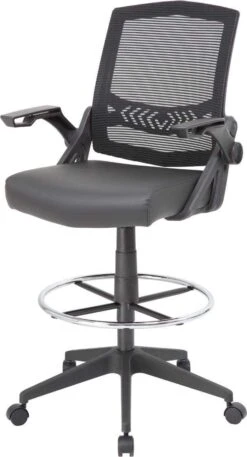Boss Mesh Drafting Stool With Flip Arms [B16223-BK] -Office Chairs Unlimited Sales boss mesh drafting stool with flip arms b16223 bk 31686327271575