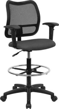 Contoured Mid Back Mesh Stool [WL-A277-BK-D-GG] -Office Chairs Unlimited Sales contoured mid back mesh stool wl a277 bk d gg gray add adjustable height arms ad 31689520513175