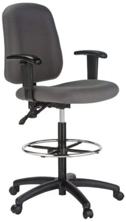 Harwick Contoured Counter Height Bank Teller Chair [100KE] -Office Chairs Unlimited Sales harwick contoured counter height bank teller chair 100ke grey height adjustable arms 25 standard rolling casters included 31666996936855