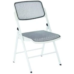 Office Star Modern White Metal ProGrid Mesh Seat & Back Folding Chairs, 2 Pack [81101]