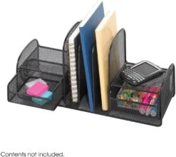 Onyx™ Desk Organizer 3 Upright Sections / 2 Baskets Mesh Black [3263BL]