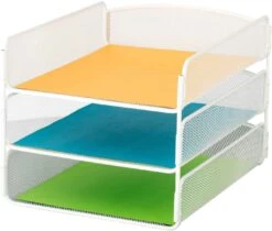 Onyx™ Desk Organizer Triple Tray Mesh [3271] -Office Chairs Unlimited Sales onyx desk organizer triple tray mesh 3271 white 31678363828375