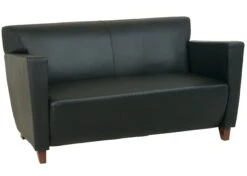 OSP Furniture Black Leather Office Loveseat With Cherry Legs [SL8472]