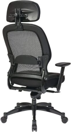 Space Seating® Black Mesh Chair With Adjustable Leather Headrest And Seat [27008] -Office Chairs Unlimited Sales space seating black mesh chair with adjustable leather headrest and seat 27008 29464553848983