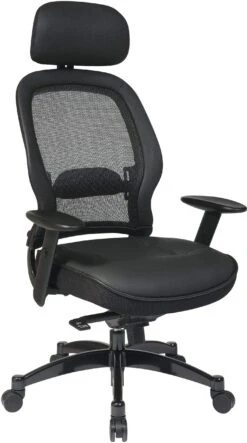Space Seating® Black Mesh Chair With Adjustable Leather Headrest And Seat [27008]