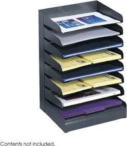 Steel Desk Tray Sorter 8 Shelf Black [3129BL]