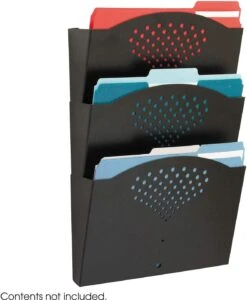Triple Tray Steel Wall Organizer Rack Letter-Size Three Pocket Black [3172BL]
